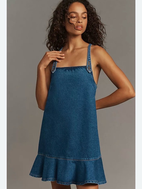 Pilcro Dresses & Skirts - Pilcro Anthropologie Denim Ruffle Hem Jean Mini Dress Medium